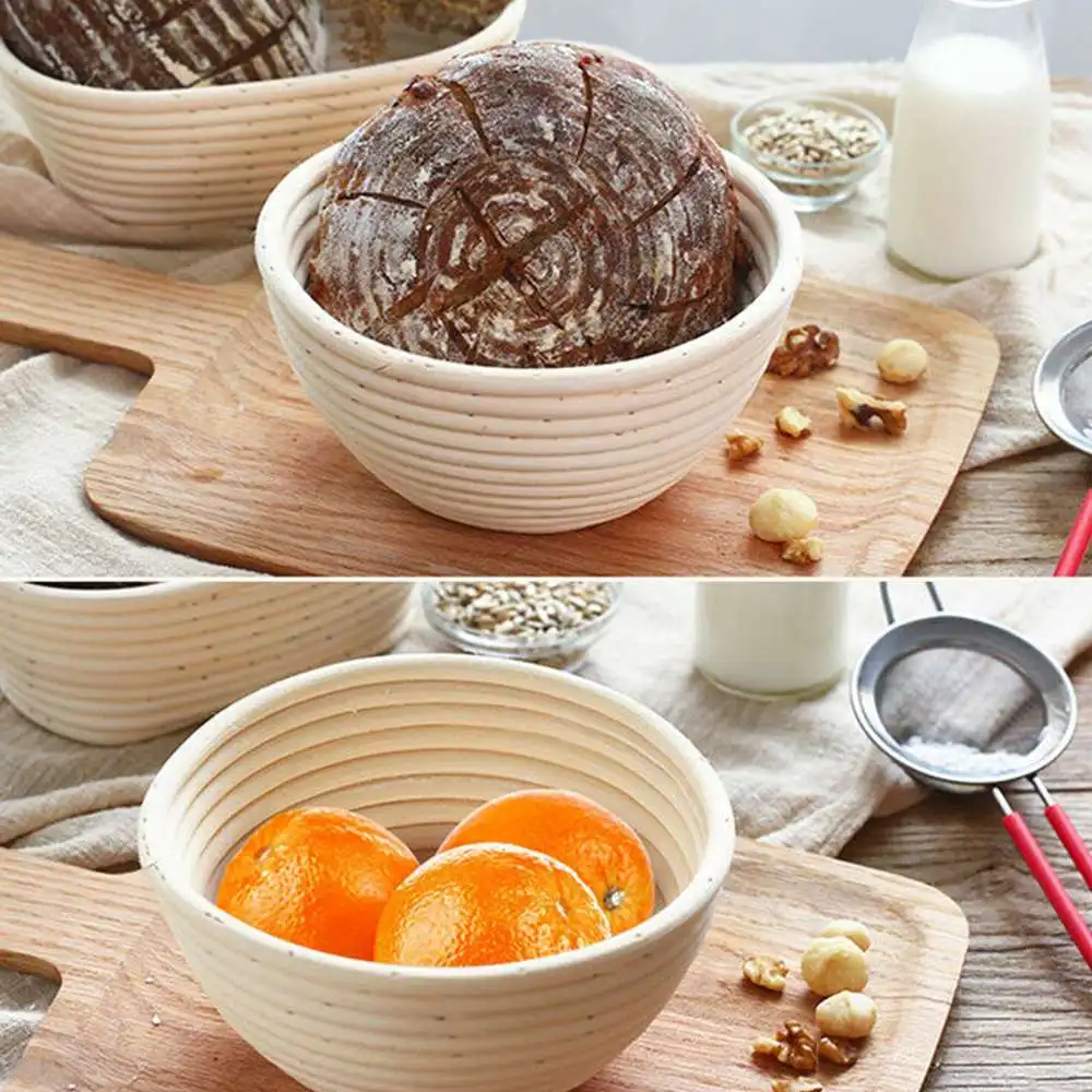 

Natural Round Banneton Brotform Bread Proofing Basket With Liner Rattan Bread Fermentation Basket Kitchen Supplies