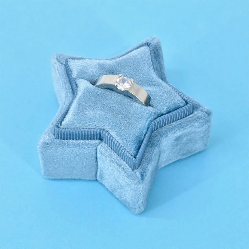 

Velvet Single Ring Box Star Wedding Ceremony Ring Box Holder with Detachable Lid