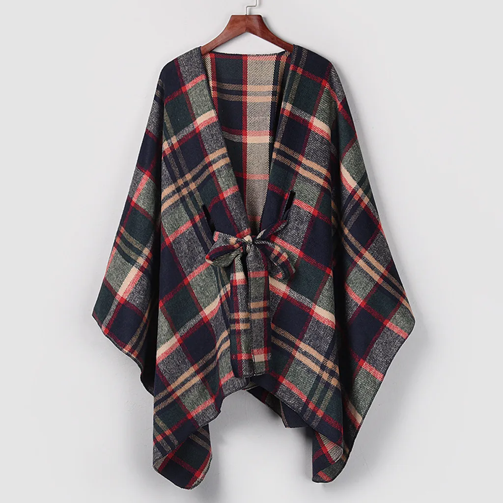 Куртка женская Асимметричная с поясом модный бандажный клетчатый кардиган