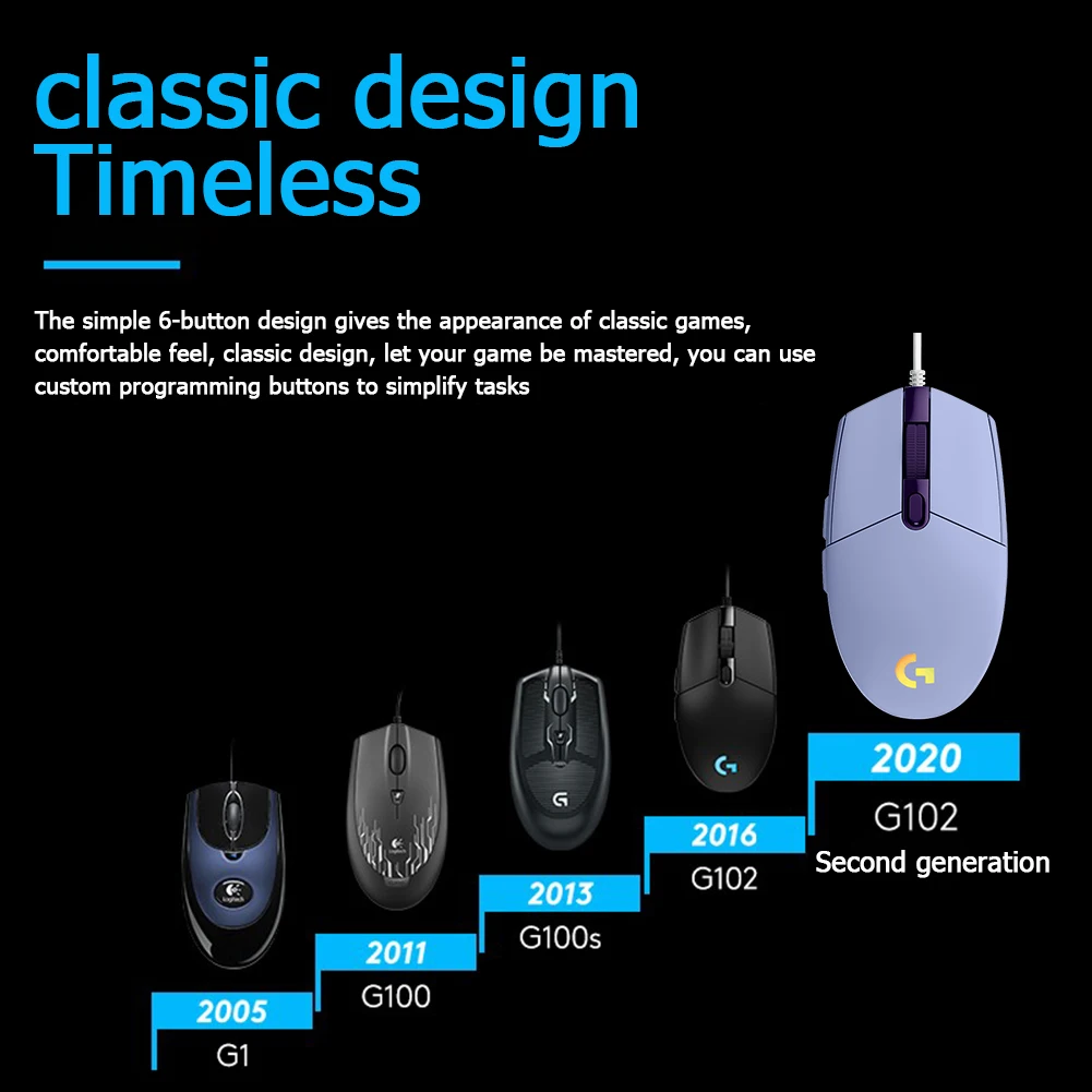 Проводная игровая мышь Logitech G102 LIGHTSYNC RGB 4 цвета 8000DPI Регулируемая 6 программируемых