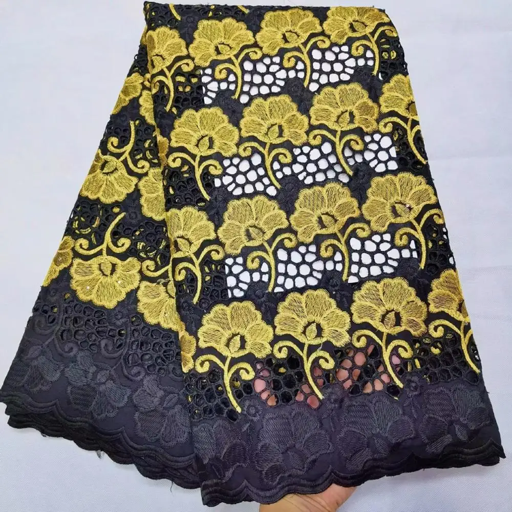 

Esewing Lace Black And Gold African Cotton Lace Fabric With Nigerian Voile Eyelet In Embroidery Swiss Lace Switzerland Party