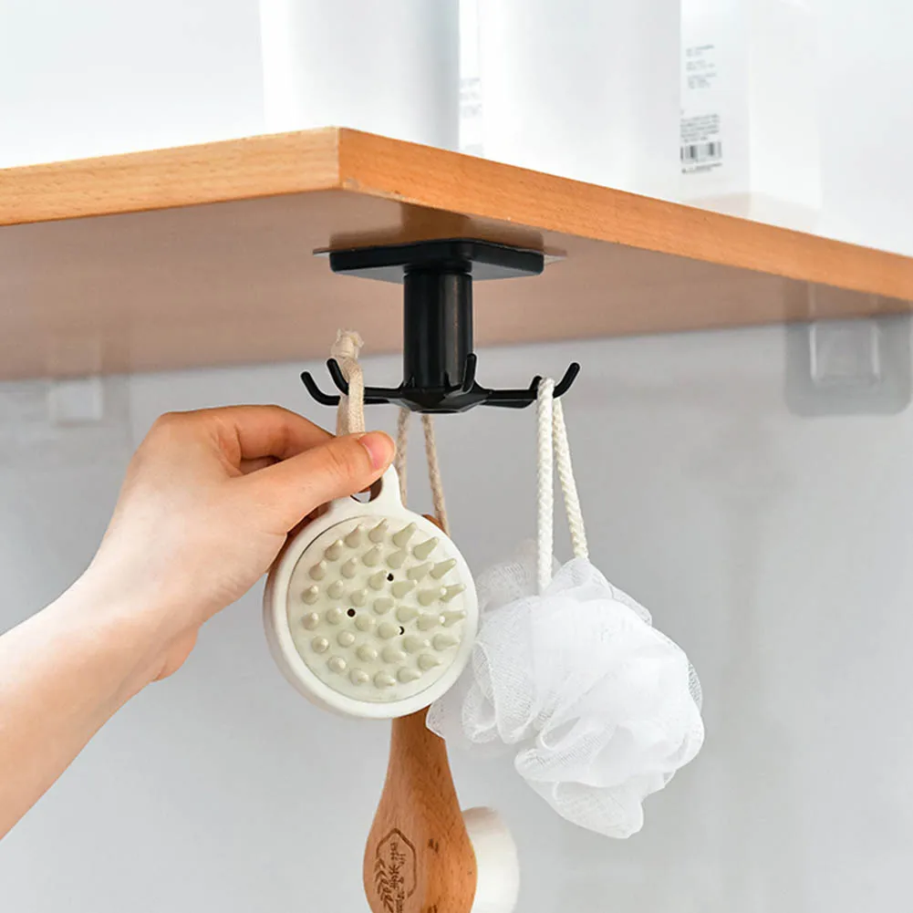 

360° Rotatable Kitchen Utensils Punch-free Six-jaw Wall Hooks Oversized Weighing Hanger Bathroom Rack Waterproof Home Storage