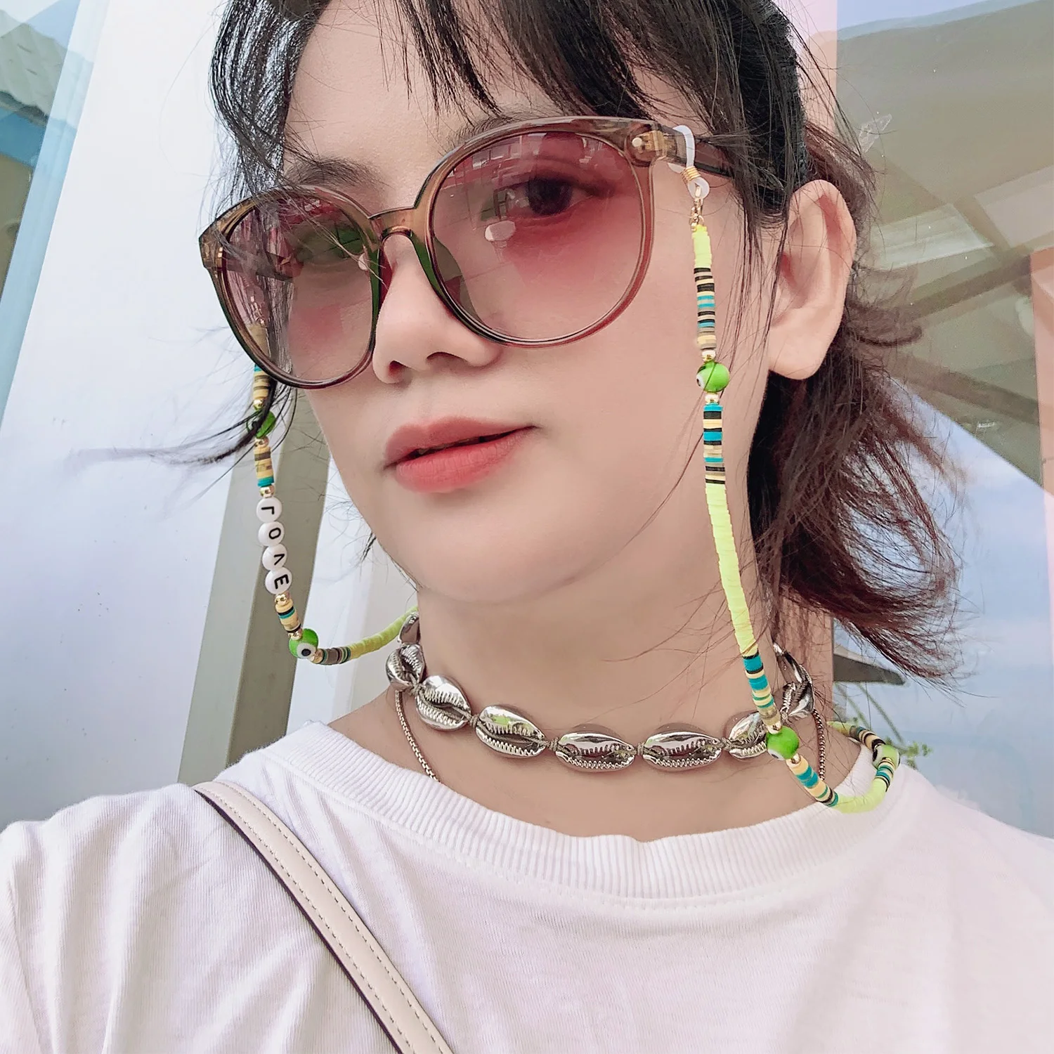 

KELITCH Women Lanyard Mask Holder Necklaces Boho Jewelry Sunglasses Letter LOVE Evil Eyes Polymer Clay Fashion Necklace