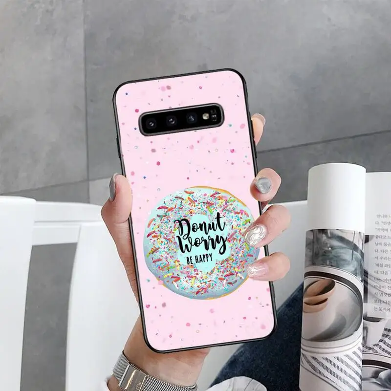 

Donut Worry Be Happy pink sweet donut Phone Case For Samsung Galaxy S7 S8 S9 S10 S10e S20 s21 s30 plus lite Ultra 5g