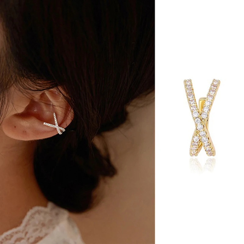 Новые асимметричные блестящие белые роскошные длинные серьги-каффы с фианитами