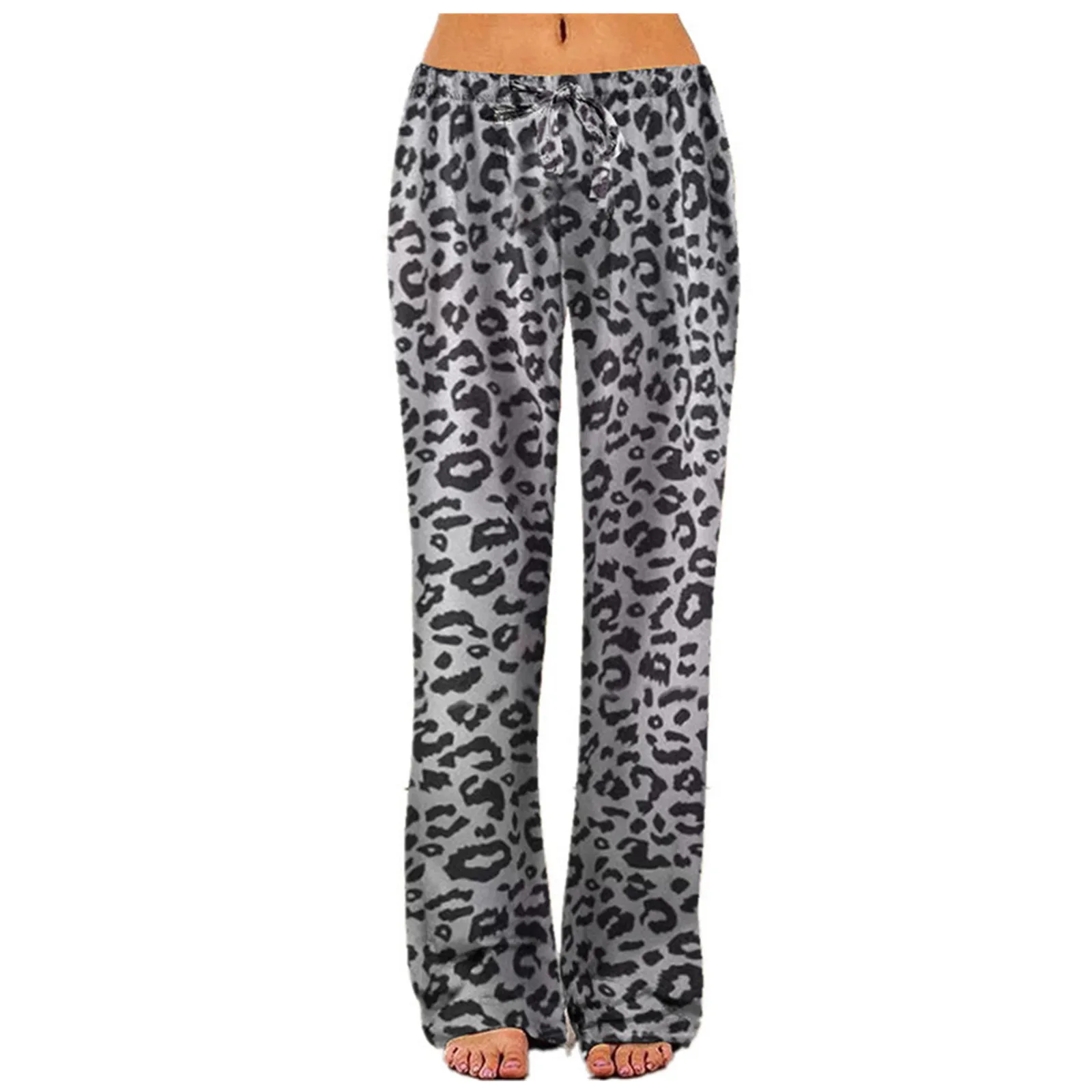 

Women's Leopard Print Pants Fashion Comfy Stretch Plaid Lounge Pants Wide Leg Casual Drawstring Pants Pantalon Pour Femme