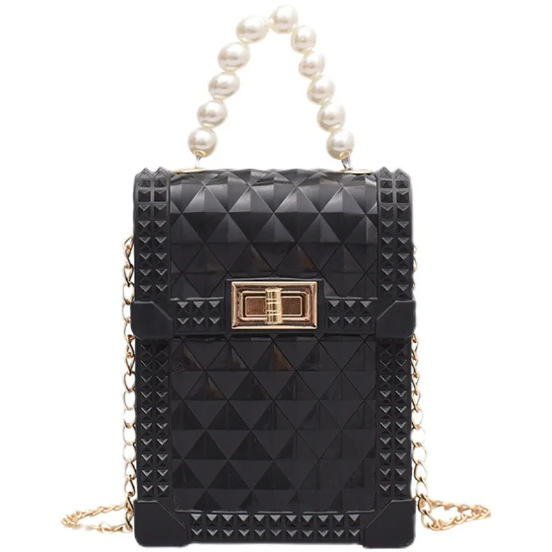 

2021 New Pearl Portable Vertical Square Bags for Women Fashion Casual Diagonal Bag Mobile Phone Bag Hand Bag Chain Shoulder Bag