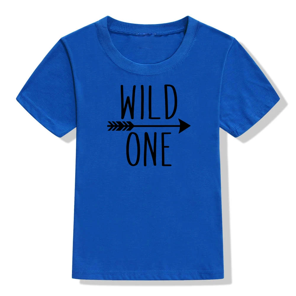 51J3-KSTBU- Wild One/детская футболка для первого дня рождения; Повседневная футболка для маленьких мальчиков и девочек; Детские забавные модные футболки с короткими рукавами; комплекты одежды - Цвет: 51J3-KSTBU-