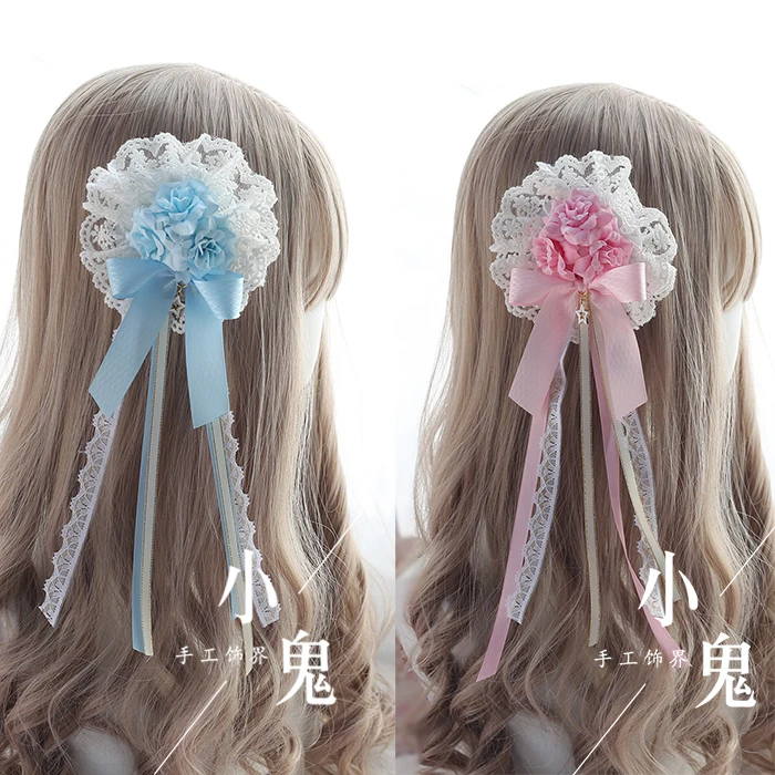 

Soft Sister Handmade Rose Bow Star Pendant Hair Clip Mori Girl Sweet Multicolor Lolita Flower Pill KC Hairpin Headdress