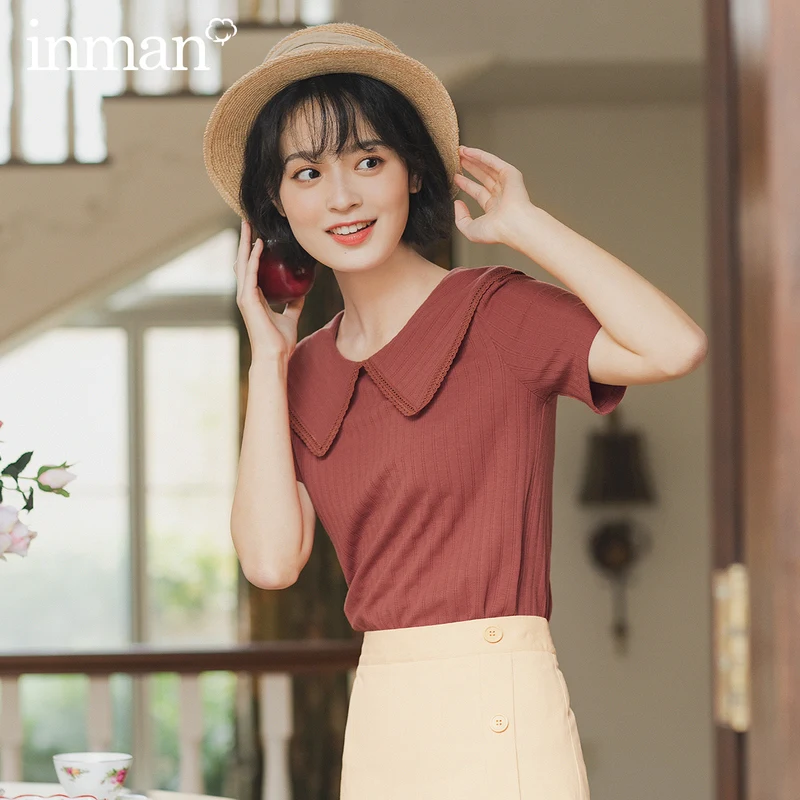 INMAN 2020 Лето Новое поступление короткий рукав кукла воротник кружева полосатый