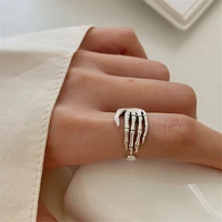 gothic skeleton hand rings for women punk emo ring adjustable open cuff party finger rings vintage female jewelry gift anillos