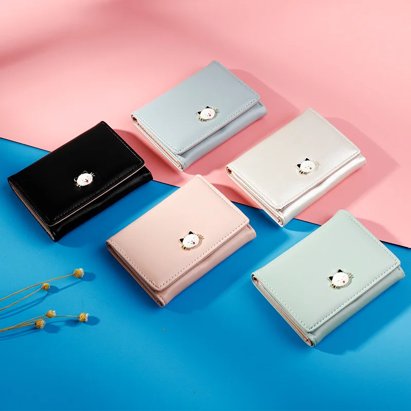 Новинка короткий кошелек карамельного цвета Женский с кошкой из мультфильма