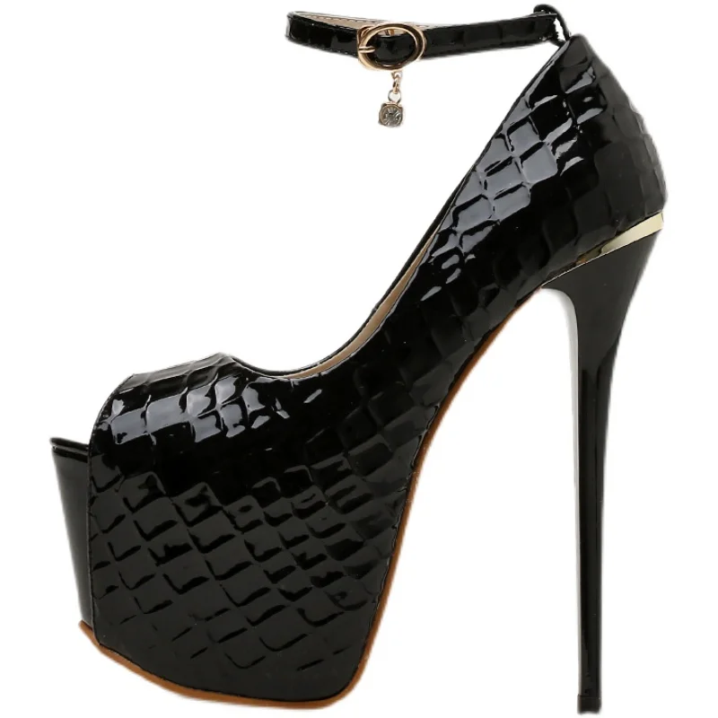 

16cm Black Heels Ladies High Heels Sexy Open Toe Platforms Stiletto Women Summer Night Party Stripper Heels Women Pumps