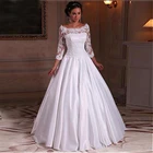 Атласное свадебное платье до пола, с рукавом 34