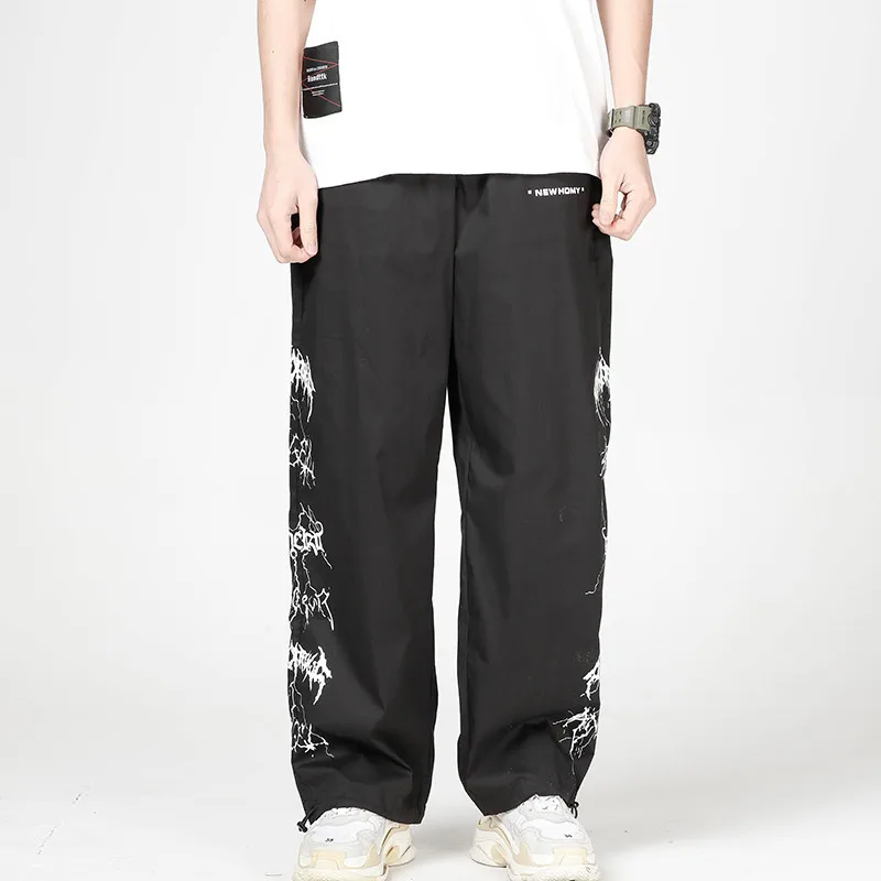 

Men Hip Hop Casual Pants Lightning Printed Baggy Joggers Pants Japanese Casual Elastic Waist Drawstring Sweatpants Streetwear