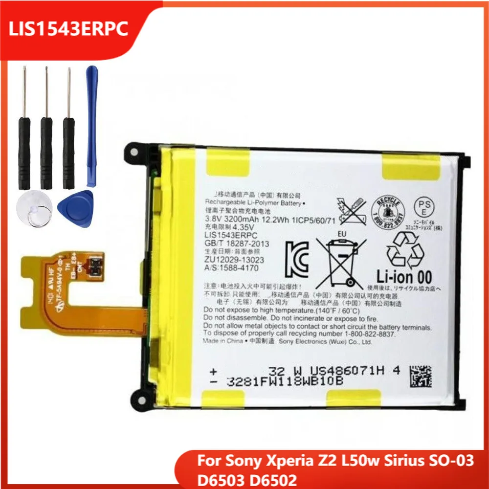 

Original Phone Battery LIS1543ERPC For Sony Xperia Z2 L50w Sirius SO-03 D6503 D6502 Replacement Batteries 3200mAh With Tools