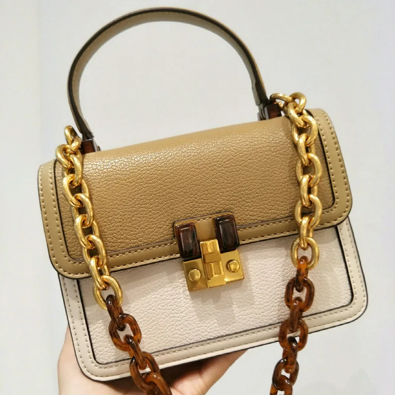 

Brand Women's Bag New Agate Buckle Handbag For women's Stitching Single Shoulder Chain Cross Body Organ bag