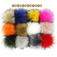furling pack of 12 wholesale 14cm 5 5inch faux raccoon fur pompoms elastic cord with buttons for beanie hats knitting