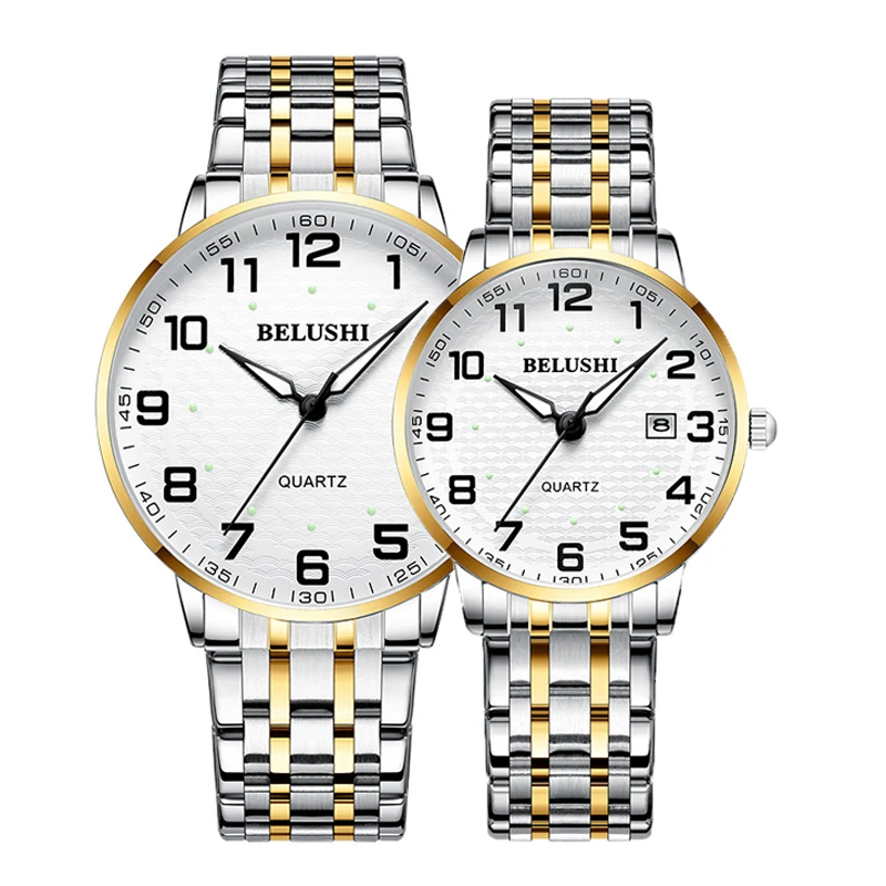 Парные часы для мамы папы стальные водонепроницаемые с большим циферблатом