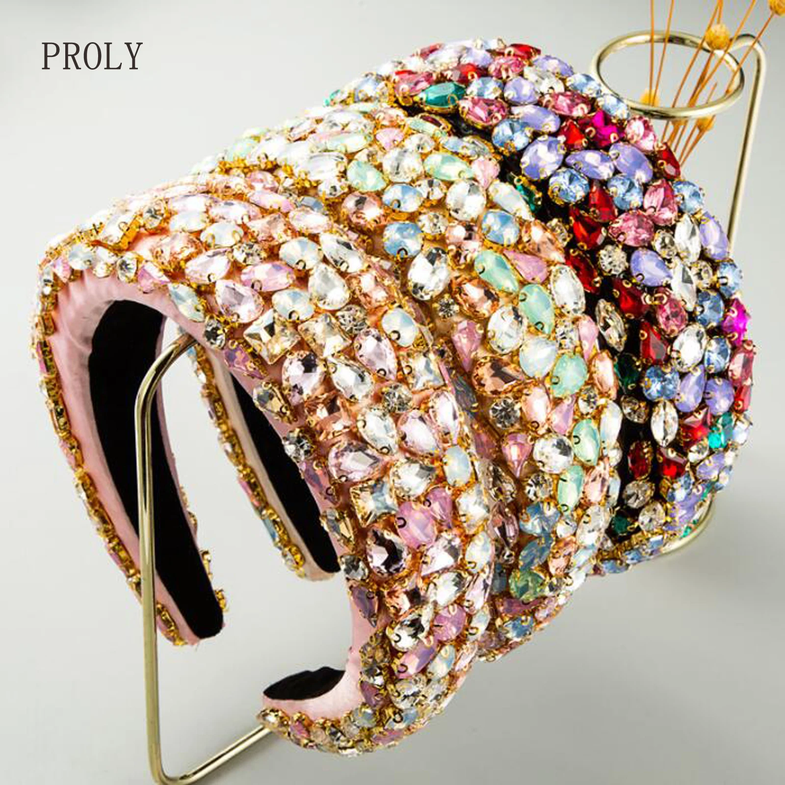 

PROLY New Fashion Women Headband Luxurious Baroque Hairband Colorful Crystals-Inlaid Sponge Rhinestone Hair Accessories