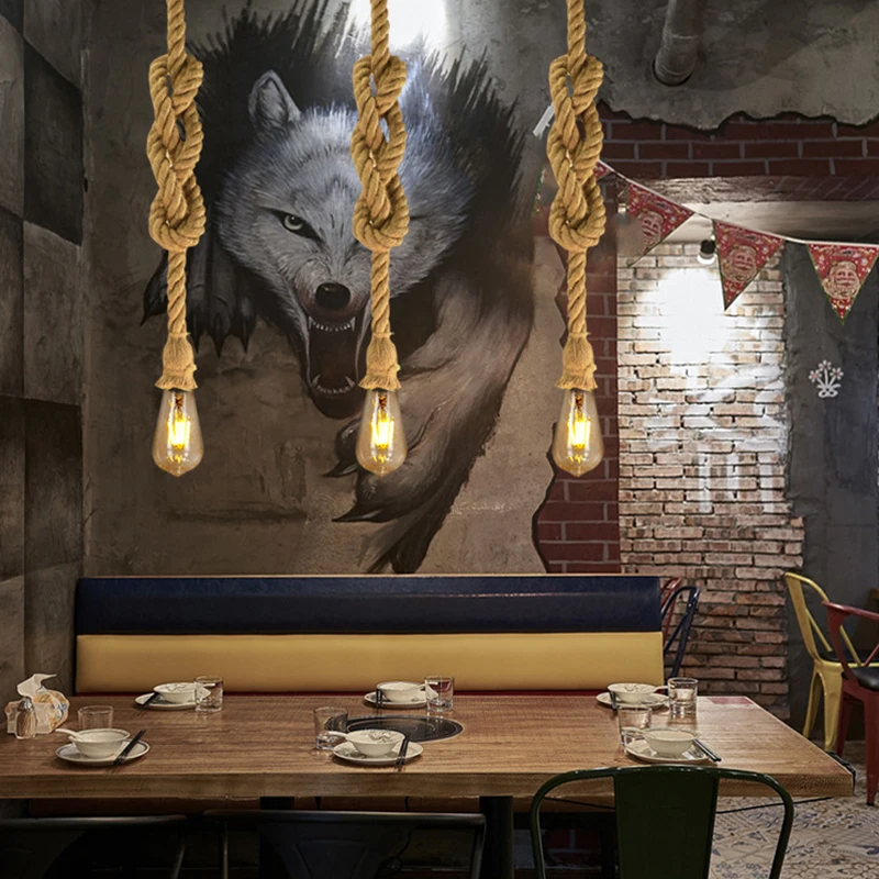 1 шт. креативная люстра из пеньковой веревки винтажный магазин декоративный