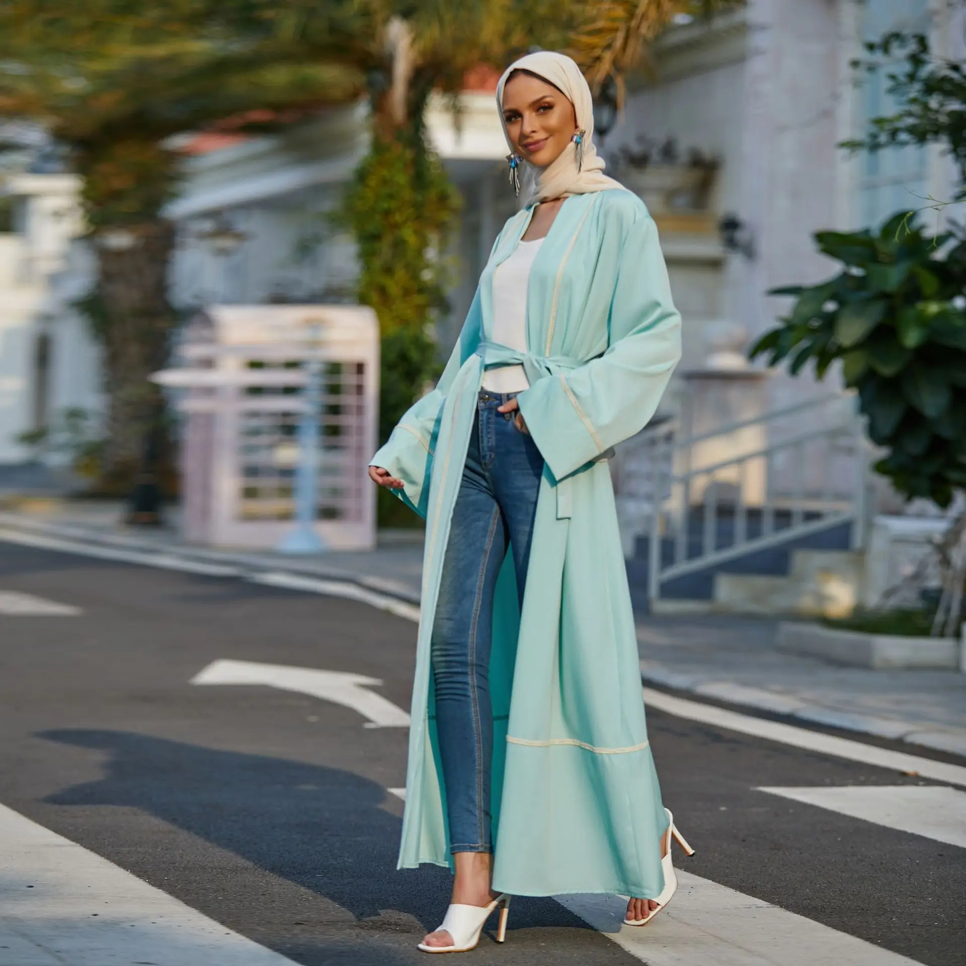 

Ramadan Eid 2021 Muslim Women Open Abaya Kimono Cardigan Coat Duster Dubai Turkey Arab Islamic Modest Outwear Kaftan Hijab Dress
