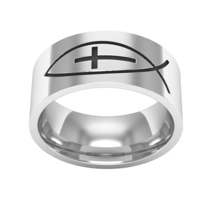 Размеры 5-13 лет Прямая доставка 8 мм Титановый стальной с Иисусом Кристиан кольца