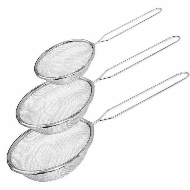 3pc/set Large Strainer Stainless Steel Mesh Colander Set Long Handle Food Tea Small Strainer For Coffee Friut Rice Kitchen Tools