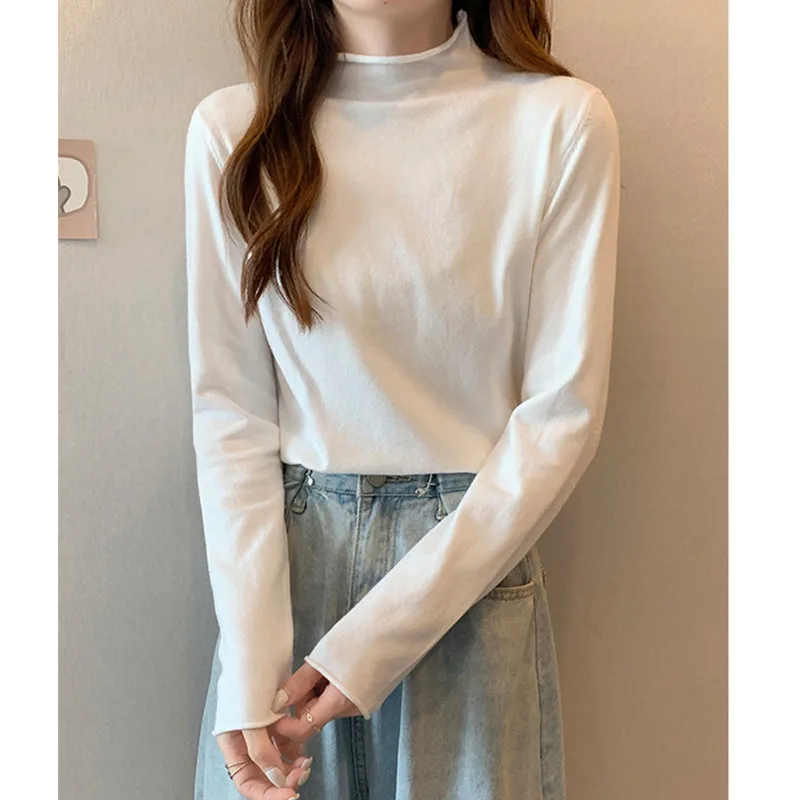 

Half High Neck Black Long Sleeve Early Autumn Top Women's Ins2021 New Slim Fit and Versatile Bottoms T-shirt Trend