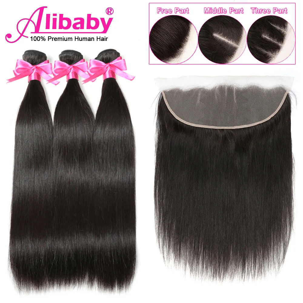 Alibaby бразильские прямые волосы пряди с закрытием натуральный цвет влажные и