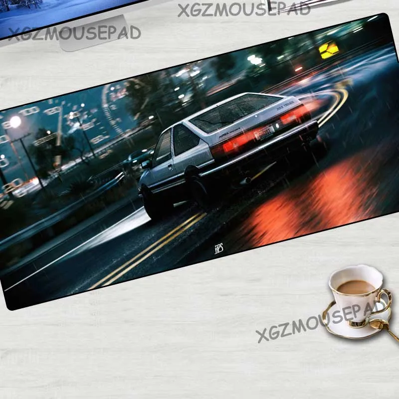 

XGZ Anime Initial D First Stage Large Gaming Mouse Pad Black Lock Edge Computer Table Mat Speed Rubber Non-slip Custom Carpet