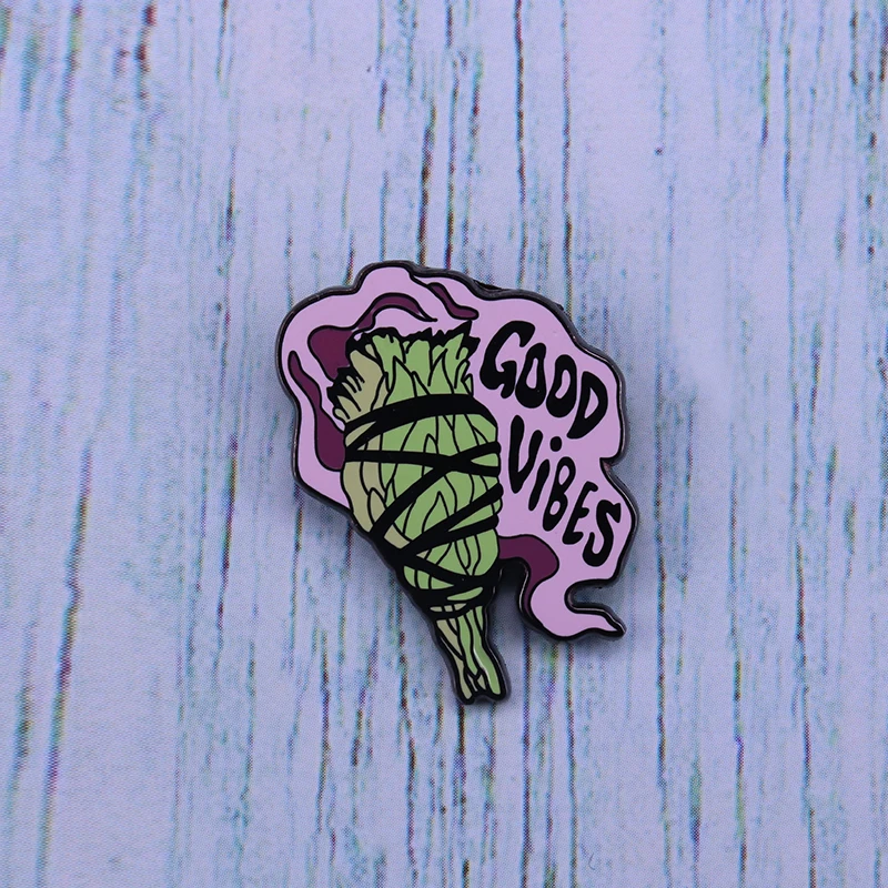 Значок на лацкан Good Vibes шалфей удачу прозрачная брошь с отрицательной Энергией