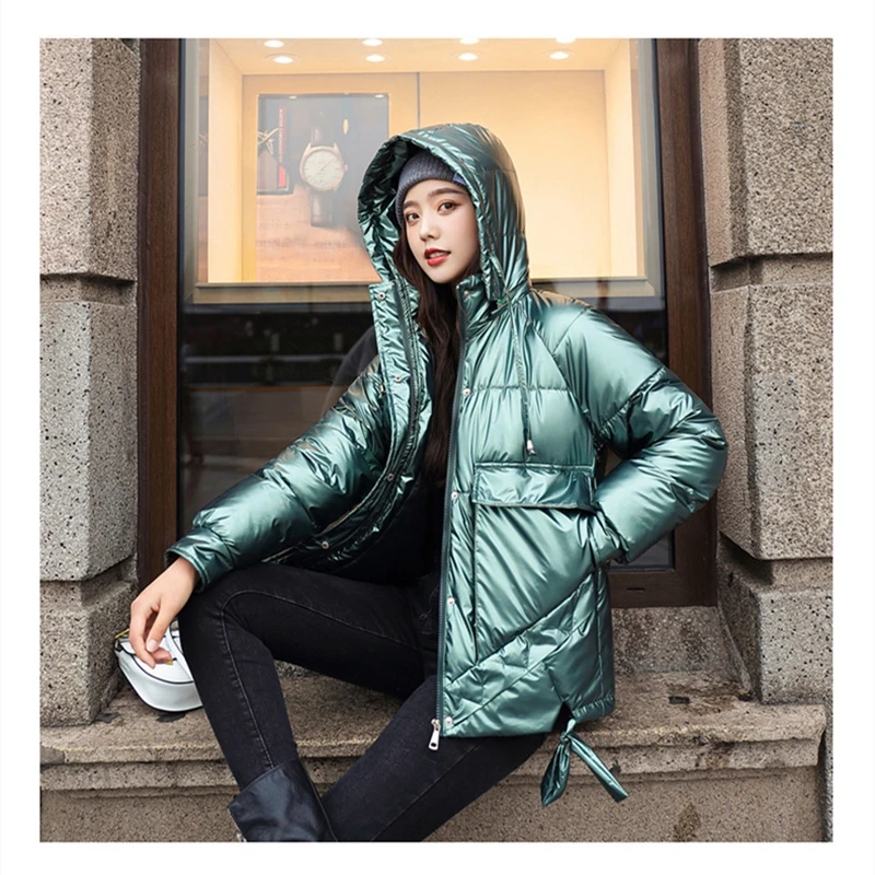 

Winter Japan Korea Fashion Women Female Down Cotton Light Thicken Coat Short Quilted Jacket Bread Suit Pocket Hood