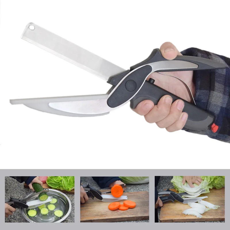 

Smart Multi-Function Stainless Steel Kitchen Scissors 2 in 1 Cutting Board Chopper Fruit Vegetable Multifunctional Cutter