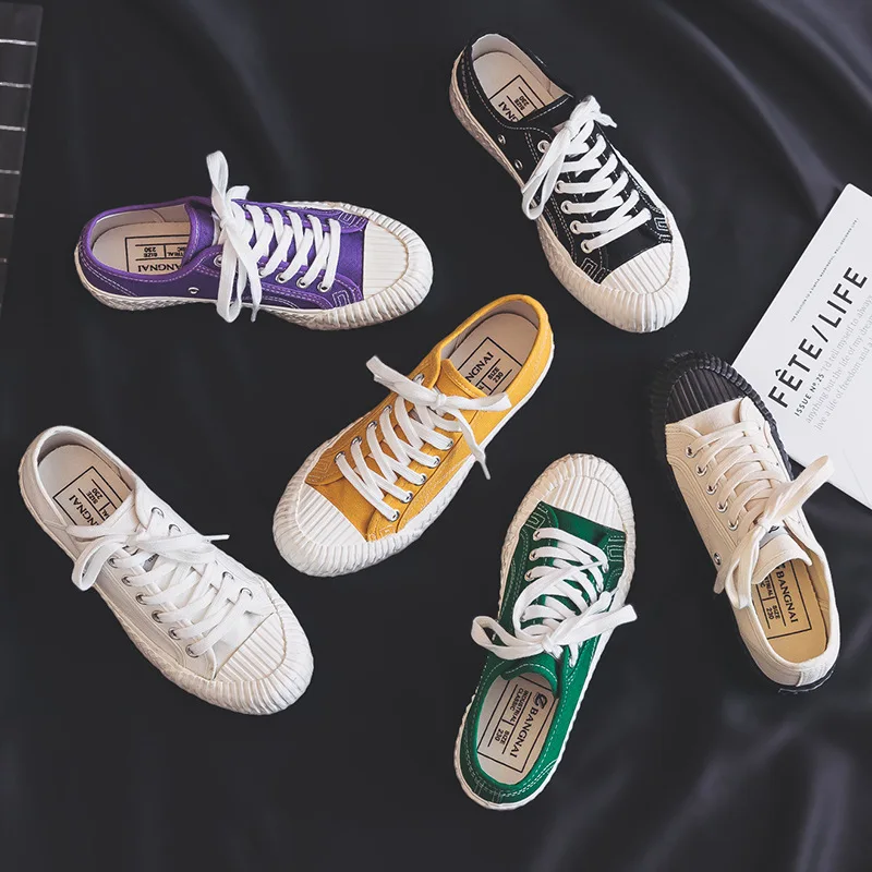 

Luxury Canvas Shoes Woman Fashion Sneakers Low Cut Lace-up Zapatos De Mujer High Quality Casual Flats Shoes Woman 2021 NEW