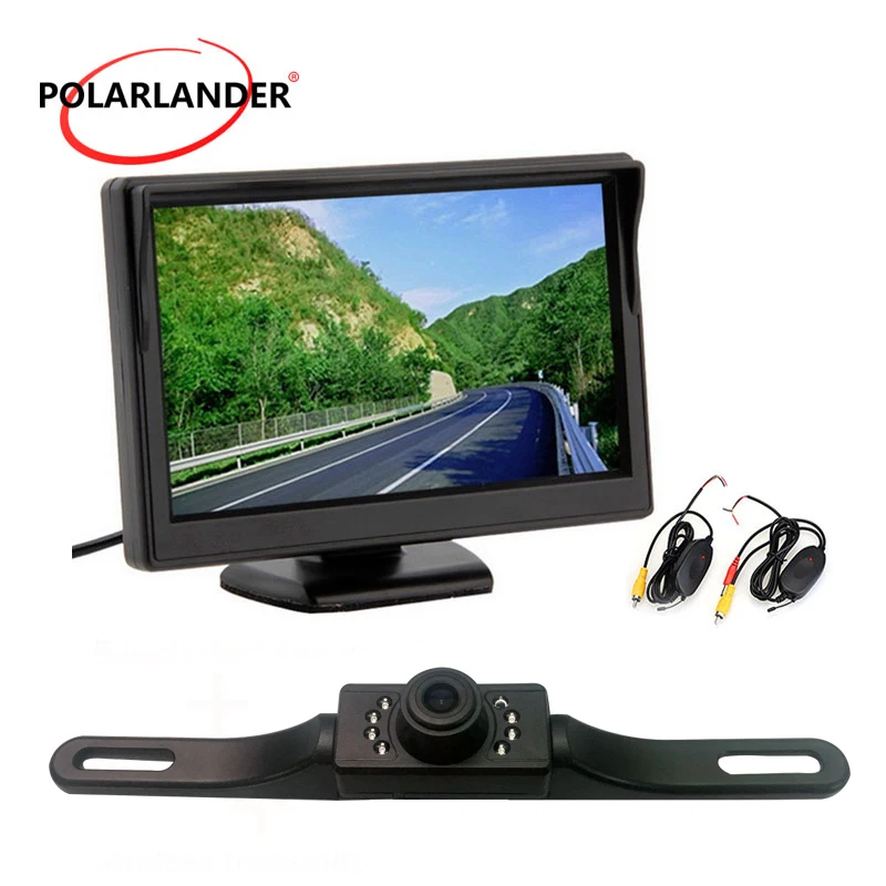 

GPS Parking Monitor Wireless Transmitter Night Vision HD Desktop 5 Inch TFT 7 LED 8 LED Car Monitor Long-Term Reversing Camera