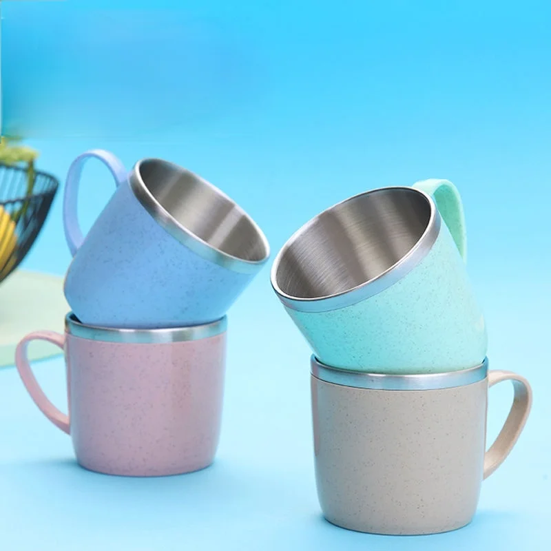 

220ml Double Wall Anti Scalding Coffee Mug Insulated Portable Stainless Steel Polishing Beer Tea Juice Drinking Cup Kindergarten