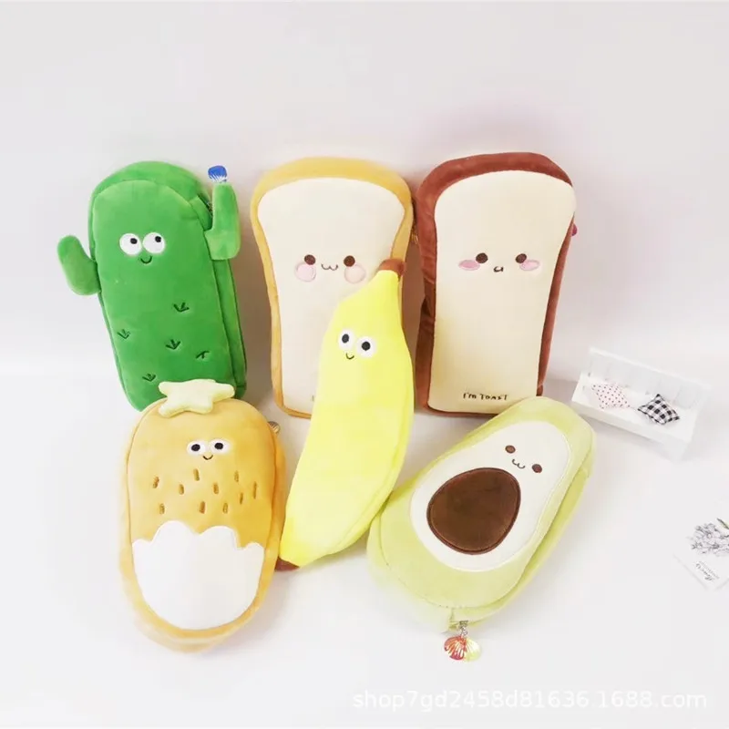 

Girl Creative toast biscuit pencil case storage bag cactus strawberry avocado plush large capacity pencil case cosmetic bag