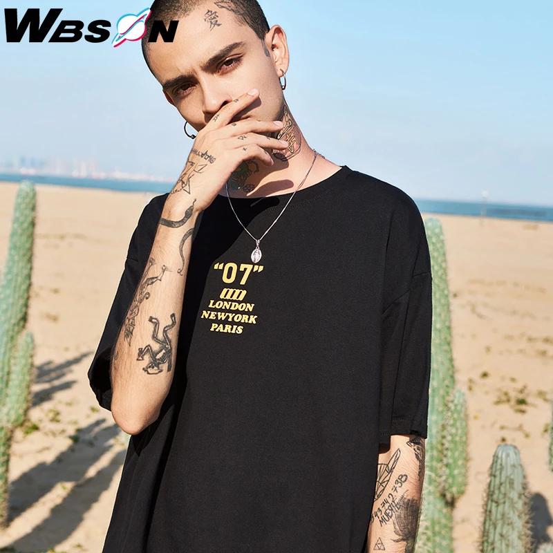 Мужские футболки Wbson в гонконгском стиле с круглым вырезом и принтом летние