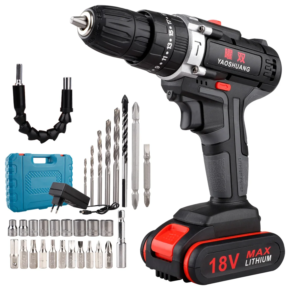 EU/US/UK Plug18V 2 Скорость аккумуляторная ударная Ударная дрель Мощность дрель драйверы Мощность Сверла Набор отверток с Пластик чехол
