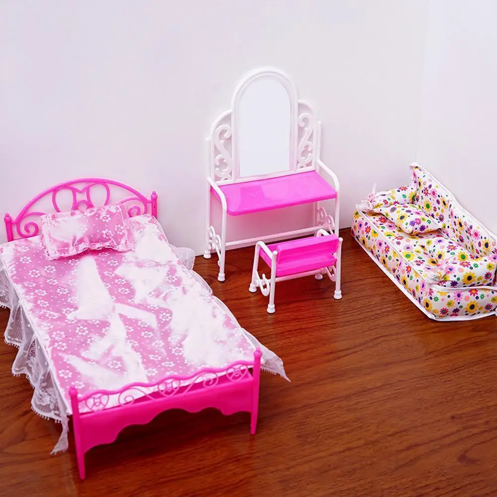 Accessories Toys Girls House Toys Big Bed Furniture With Dresser For Chairs Table House Dressing E7k5 images - 6