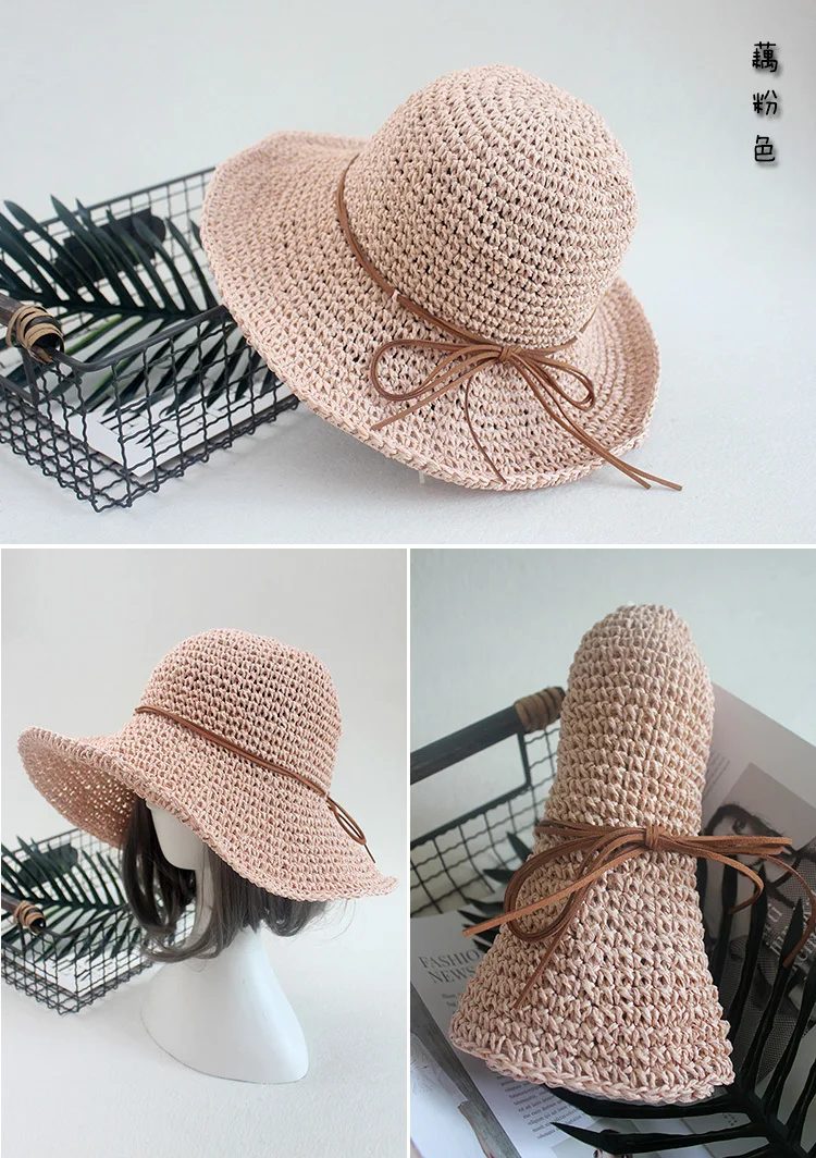 

New Ladies Sun Hat For Women Bowknot Raffia Straw Hat Foldable Summer Hat Wide Brim Beach Hat Female Chapeau Femme