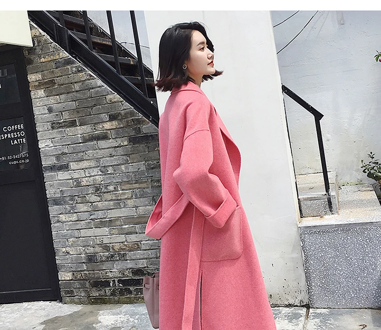 Женское длинное шерстяное пальто свободное теплое большого размера с