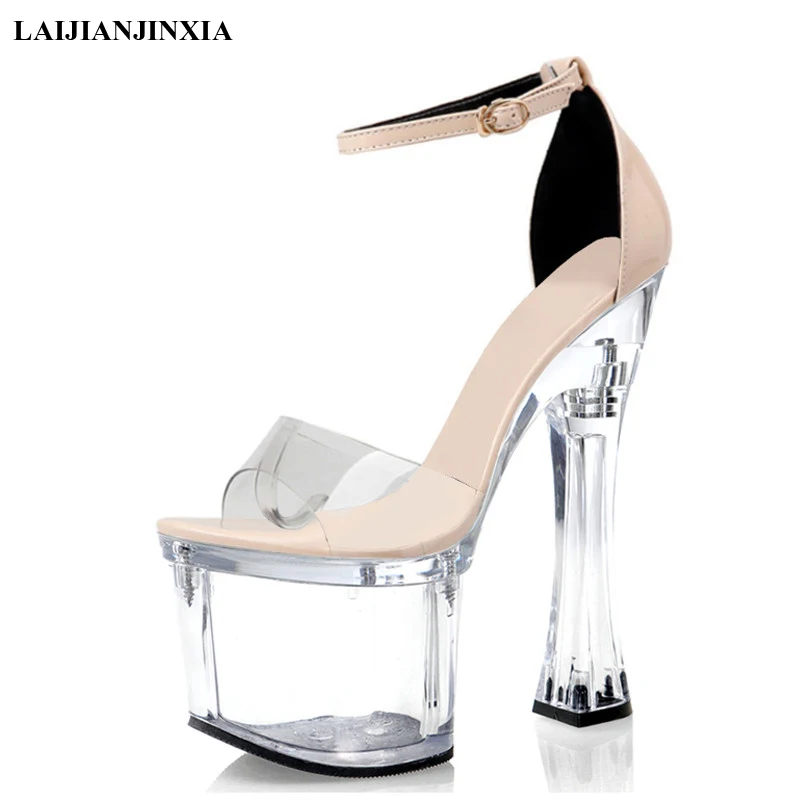 

7 Inches Fashion Concise Platform Sandals Sexy Fetish Full Dress Stripper Heels Nightclub Open Toe Pole Dance Shoes High Women