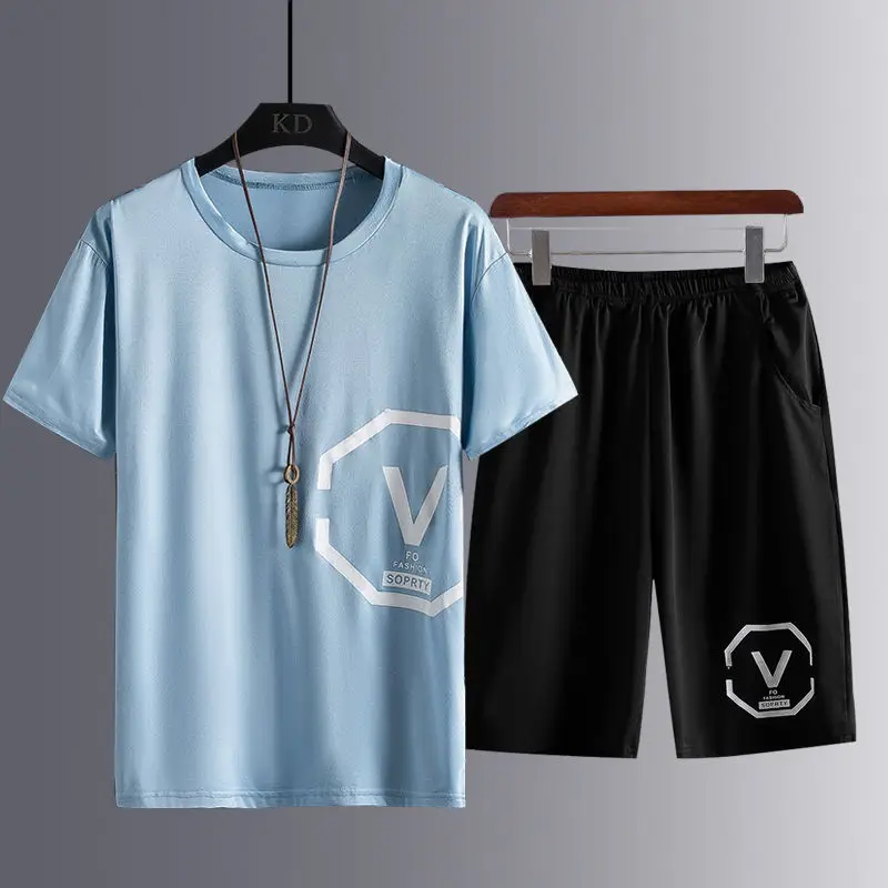 

Men's suit sportswear summer sports suit T-shirt shorts two-piece quick-drying sportswear fitness running leisure suit men
