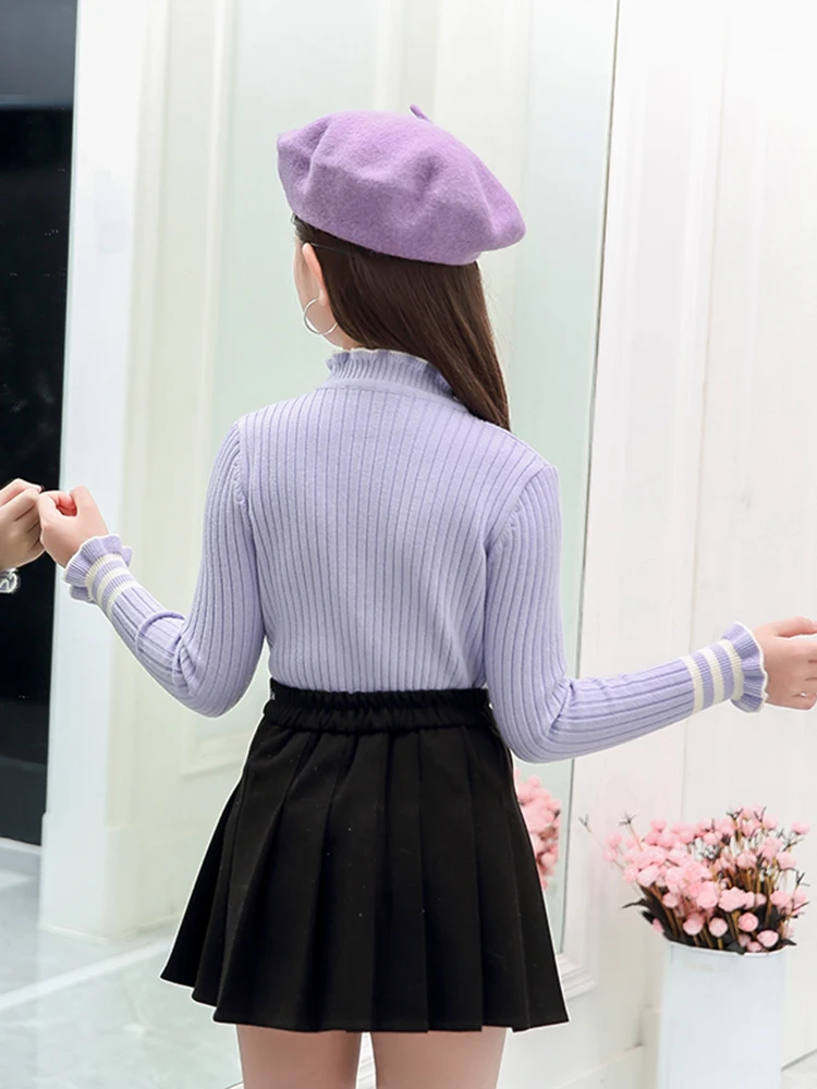 Baby Girls Ribbed Fitted Sweater 2020 Kids Knitted Sweaters Solid Color Pearl Autumn Fashion Children Clothing | Мать и ребенок