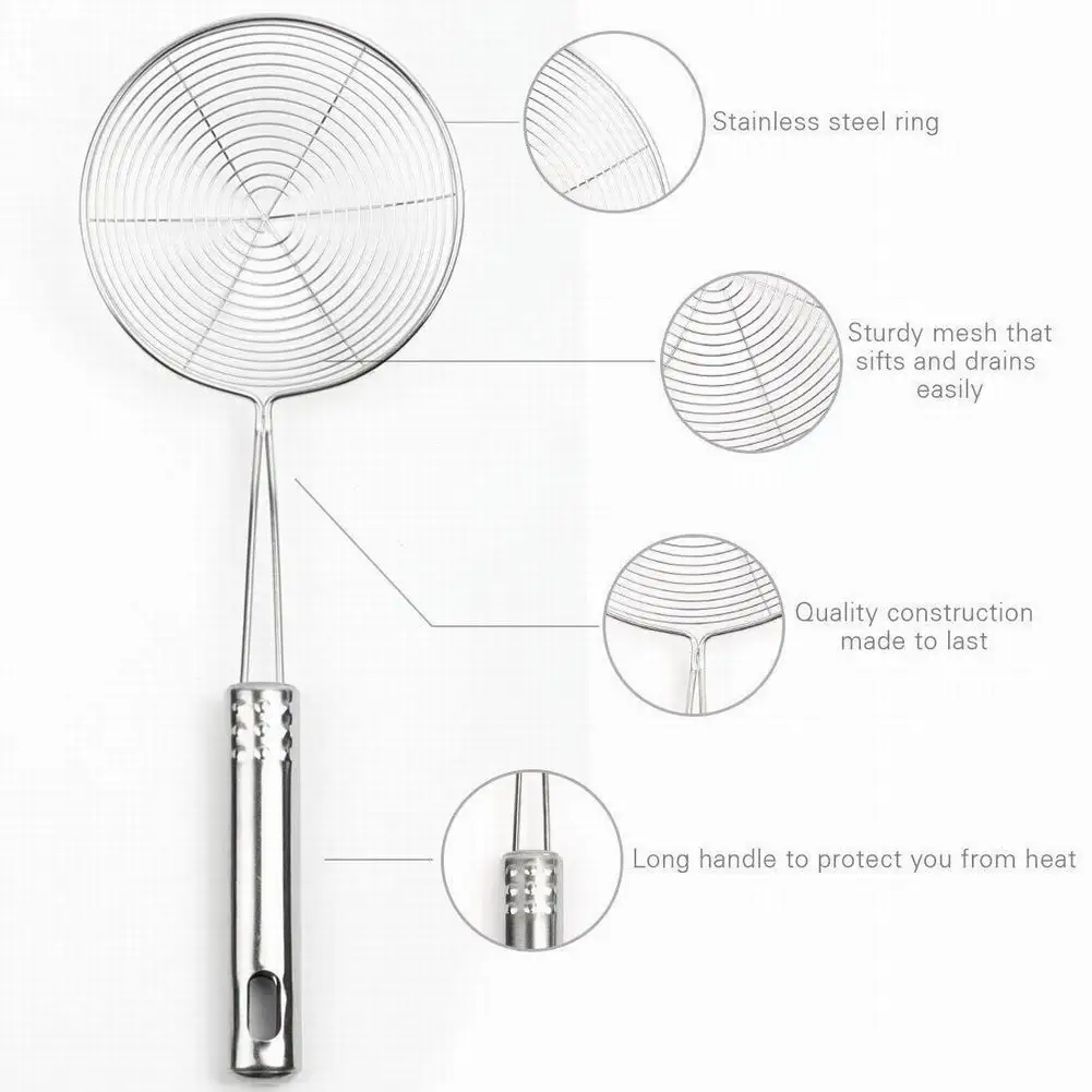 

Oil Pot Food Filter Cookware Colander Fried Filter Kitchen Strainer Baking Cooking Tools Oval Skimmer Stainless Steel Filter