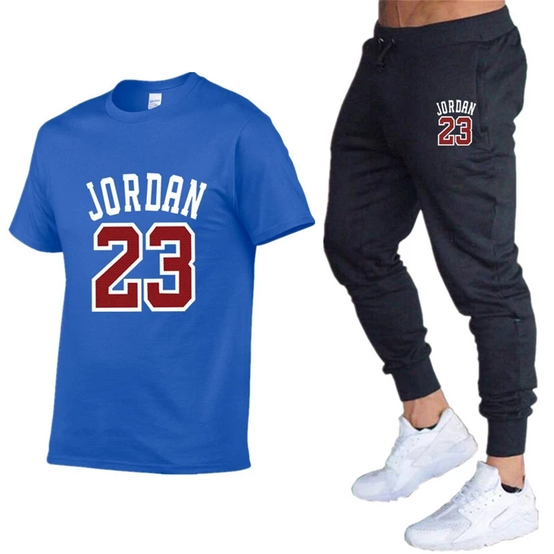 

2021New Hot Style Tshirt Print Jordan 23 Trouse Summer Hot Sale Men's Sets T Shirts+Pants Two Pieces Sets Casual Tracksuit Male