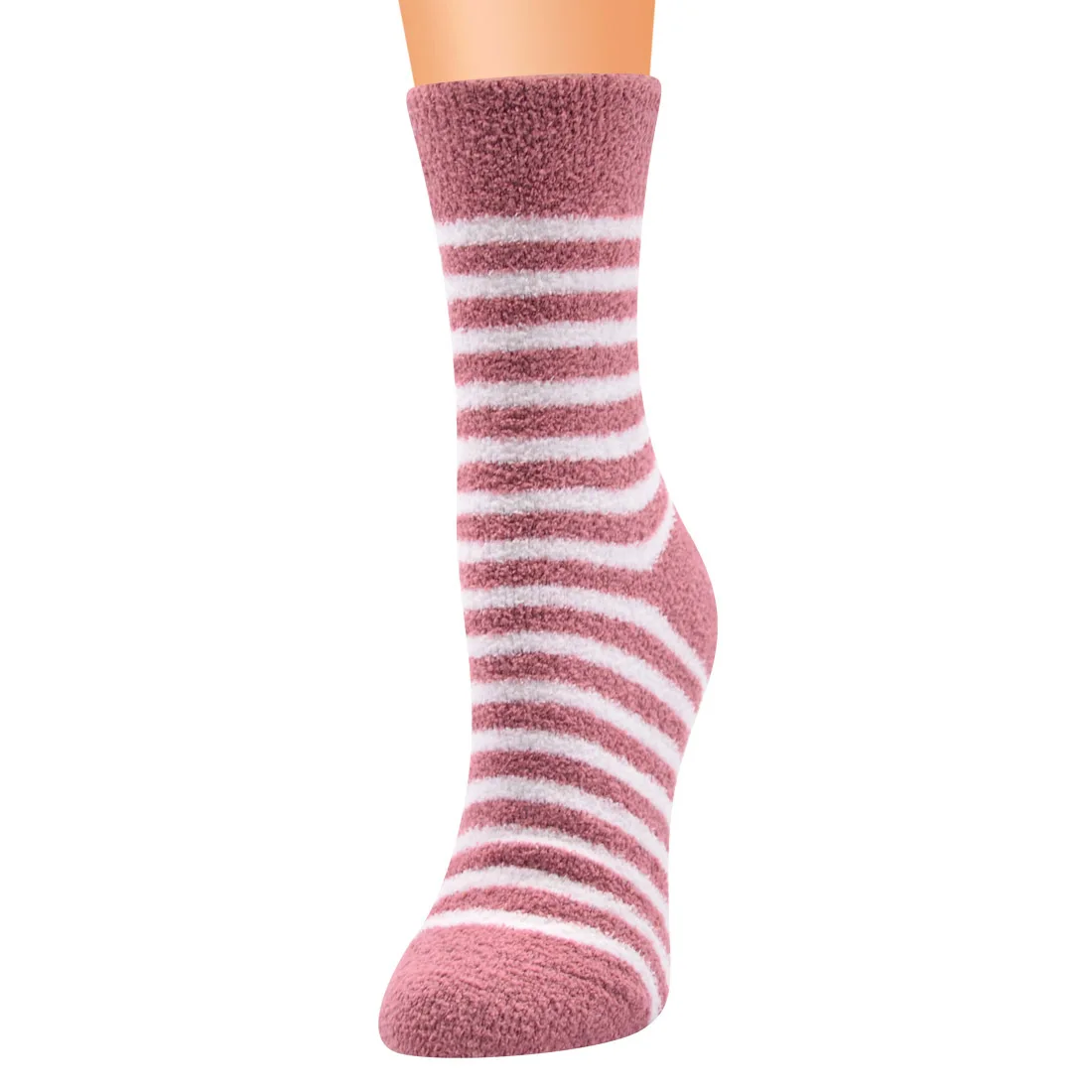 One Size Fit All Middle Tube High Quality Ankle Size Striped Coral Fleece Velvet Socks For Women And Girls
