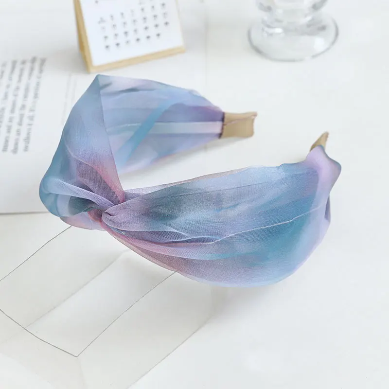 

New Mesh Cross Knot Hair Band Gentle Wind Tie Dye Organza Art Headband Hair Jewelry F441